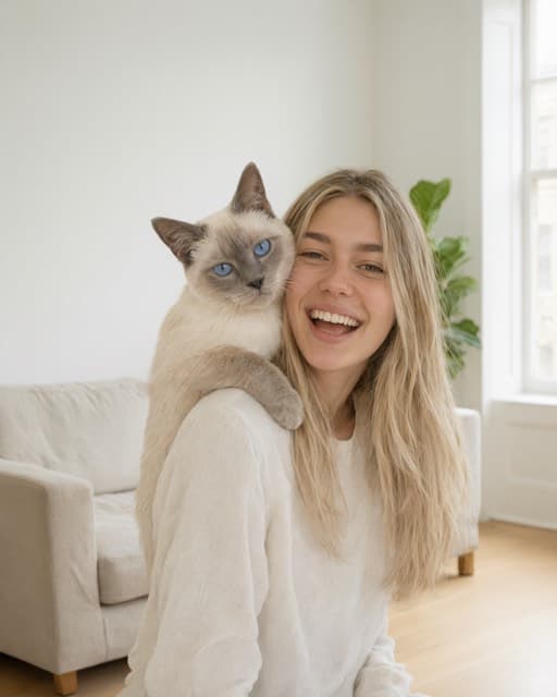 Sample portrait of a person and their cat: Cat on the shoulder