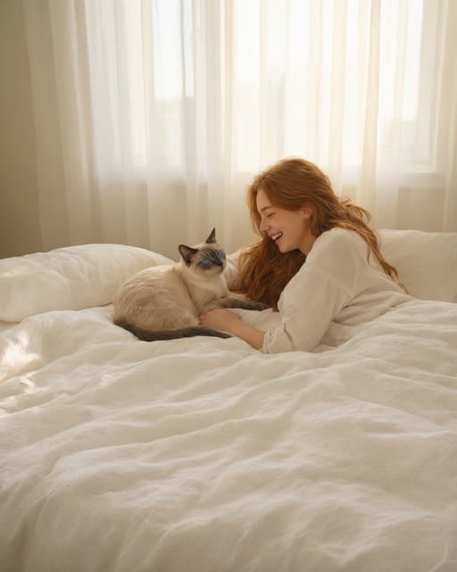Sample portrait of a person and their cat: Lazy Sunday morning